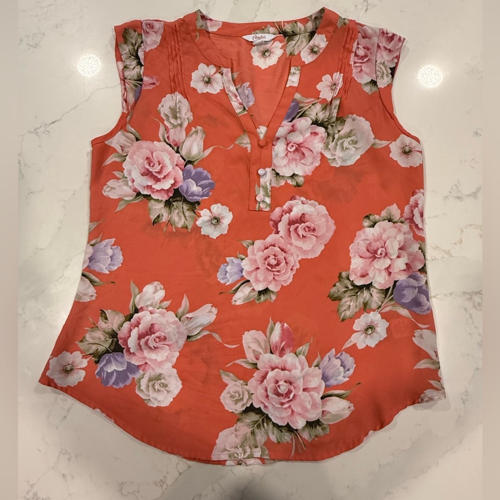 Candie's Orange Fitted Buttoned Blouse with Mandarin Collar